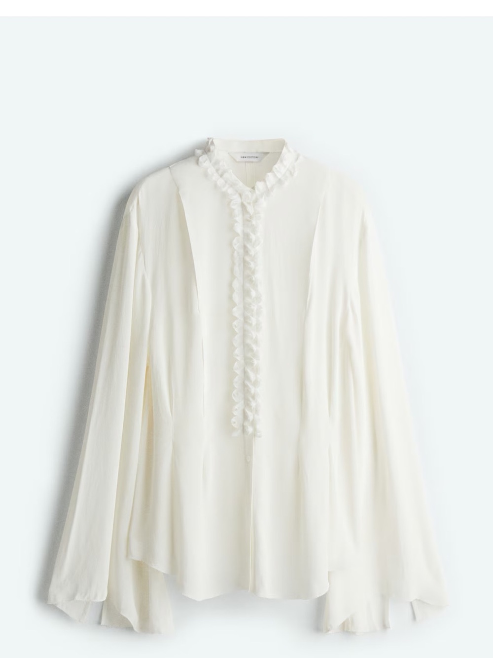 H&M Cream Ruffle-Trim Long-Sleeve Blouse